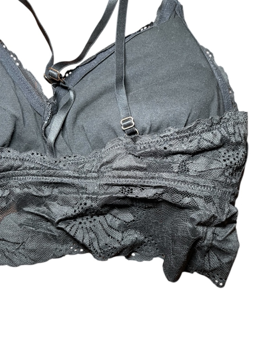 Aerie Bralette Black Padded Lace Racerback Gold Hardware Floral Boho XL - Picture 9 of 13
